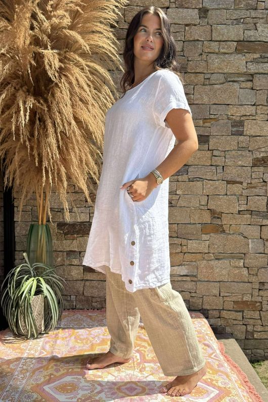 Made in Italy Amalfi Pure Linen Shift Dress White /4 =